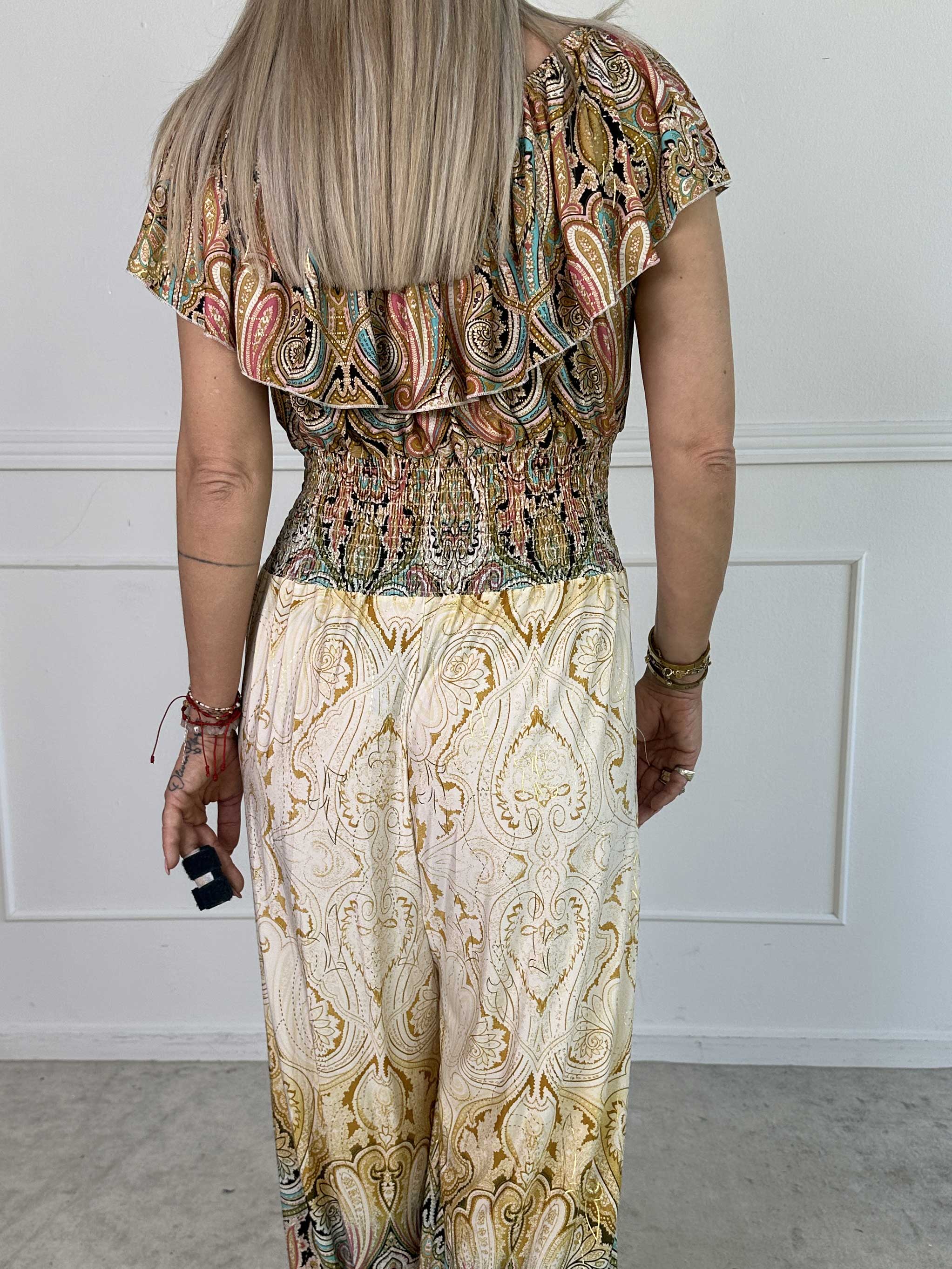 Pams Paisley Frill Jumpsuit - Elastisk jumpsuit med smock och volang